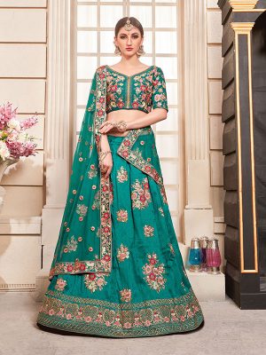 Teal Green Phantom Silk Bridesmaid Party Wear Lehenga Choli With Dupatta