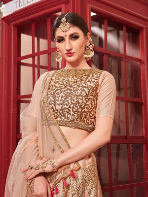 Salmon Pink Thai Silk Bridesmaid Party Wear Lehenga Choli With Dupatta