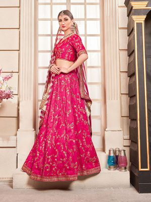 Flossy Pink Phantom Silk Bridesmaid Party Wear Lehenga Choli With Dupatta