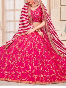 Flossy Pink Phantom Silk Bridesmaid Party Wear Lehenga Choli With Dupatta