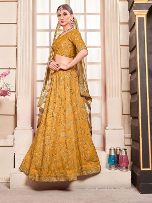 Canary Yellow Phantom Silk Bridesmaid Party Wear Lehenga Choli With Dupatta