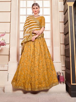 Canary Yellow Phantom Silk Bridesmaid Party Wear Lehenga Choli With Dupatta