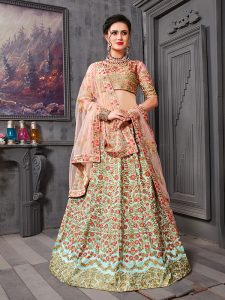 Breezy Blue Phantom Silk Bridal Wedding Wear Lehenga Choli With Dupatta