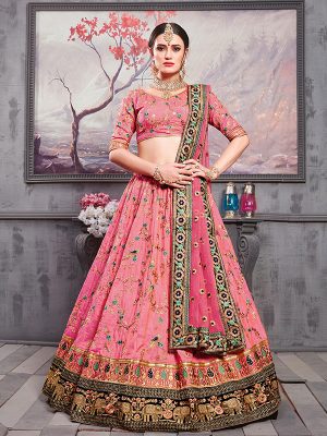 Rouge Pink Banarasi Silk Bridal Lehenga Wedding Wear Lehenga Choli With Dupatta