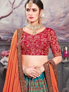 Deep Ocean Blue Banarasi Silk Bridal Wedding Wear Lehenga Choli With Dupatta