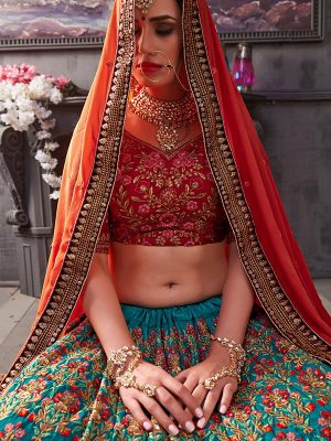 Deep Ocean Blue Banarasi Silk Bridal Wedding Wear Lehenga Choli With Dupatta