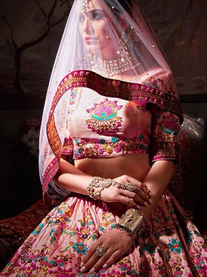 Meetha Pink Silk Bridal Wedding Wear Lehenga Choli With Dupatta