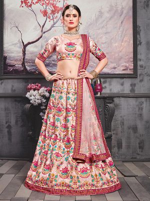 Meetha Pink Silk Bridal Wedding Wear Lehenga Choli With Dupatta