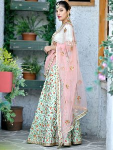 Mint Green Silk Bridal Wedding Wear Lehenga Choli With Dupatta