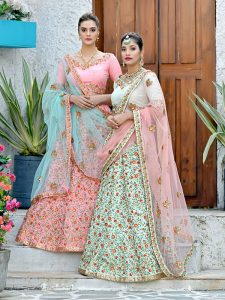 Mint Green Silk Bridal Wedding Wear Lehenga Choli With Dupatta