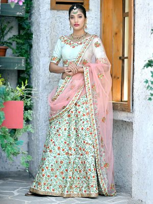 Mint Green Silk Bridal Wedding Wear Lehenga Choli With Dupatta