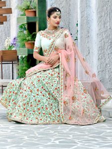 Mint Green Silk Bridal Wedding Wear Lehenga Choli With Dupatta