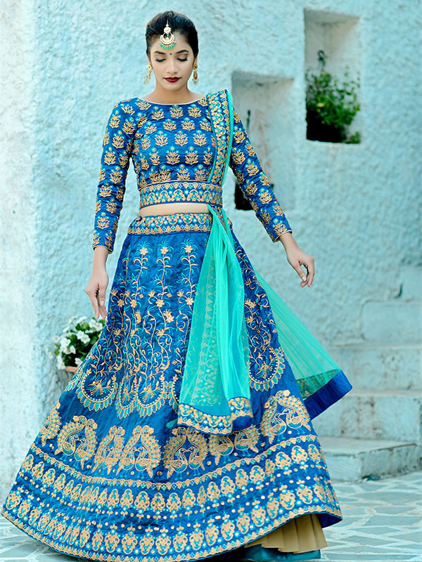 Harbour Blue Silk Bridal Wedding Wear Lehenga Choli With Dupatta