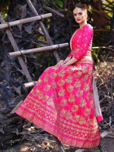 Magenta Pink Silk Bridal Wedding Wear Lehenga Choli With Dupatta