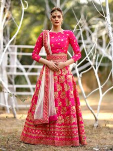 Magenta Pink Silk Bridal Wedding Wear Lehenga Choli With Dupatta