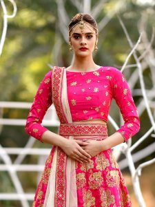 Magenta Pink Silk Bridal Wedding Wear Lehenga Choli With Dupatta