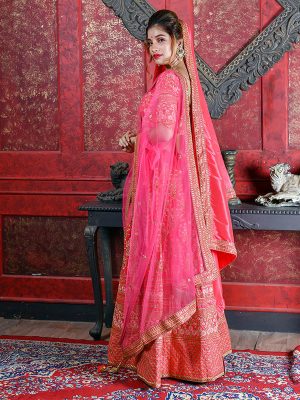 Deep Pink Silk Bridal Wedding Wear Lehenga Choli With Dupatta