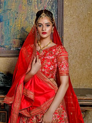 Red Silk Bridal Wedding Wear Lehenga Choli With Dupatta