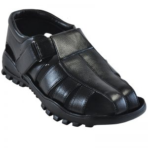 Men's Black Colour Synthetic Leather Sandals