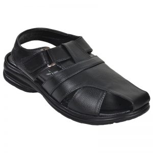 Men's Black Colour Synthetic Leather Sandals