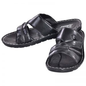 Men's Black Colour Synthetic Leather Sandals