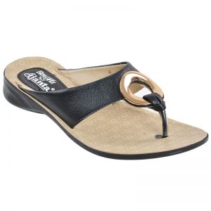 Women's Beige & Black Colour Synthetic Leather Sandals