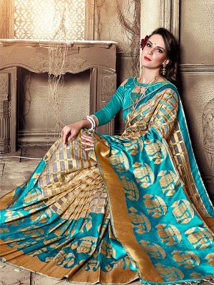 Rama Colour Designer Organza Silk Adaaran Saree