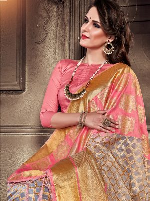 Pink Colour Designer Organza Silk Adaaran Saree