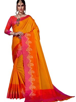 Yellow Colour Designer Cotton Silk Amrapali Saree