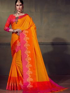 Yellow Colour Designer Cotton Silk Amrapali Saree