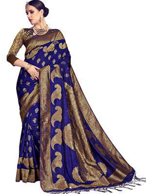 Blue Colour Designer Nylon Silk Antique Silk Saree