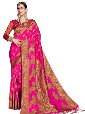 Pink Colour Designer Nylon Silk Antique Silk Saree