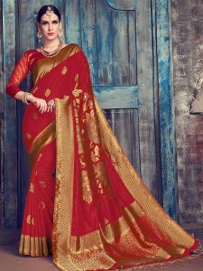 Maroon Colour Designer Nylon Silk Antique Silk Saree