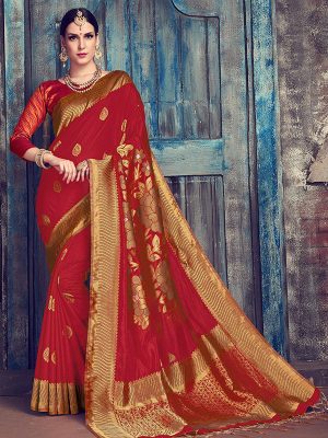 Maroon Colour Designer Nylon Silk Antique Silk Saree