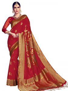 Maroon Colour Designer Nylon Silk Antique Silk Saree