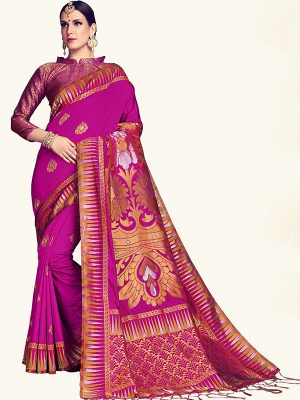 Magenta Colour Designer Nylon Silk Antique Silk Saree