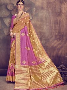 Gold & Rani Colour Designer Linen Silk Anumol Saree