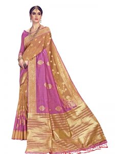 Gold & Rani Colour Designer Linen Silk Anumol Saree