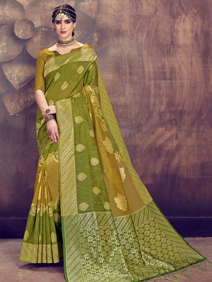 Mahendi Colour Designer Linen Silk Anumol Saree