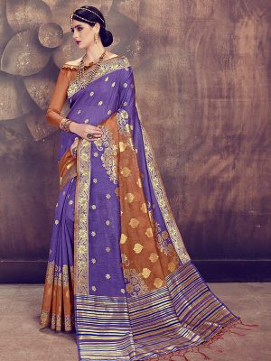 Violet & Brown Colour Designer Linen Silk Anumol Saree