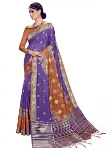 Violet & Brown Colour Designer Linen Silk Anumol Saree