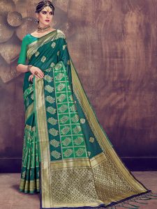 Navy Green Colour Designer Linen Silk Anumol Saree