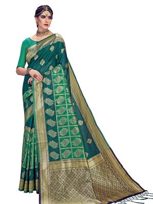 Navy Green Colour Designer Linen Silk Anumol Saree