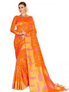 Orange Colour Designer Nylon Silk Bageecha Saree