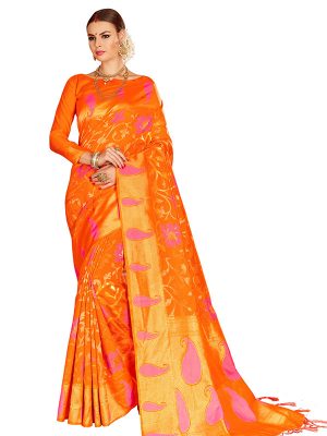 Orange Colour Designer Nylon Silk Bageecha Saree