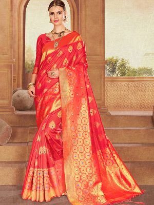 Red Colour Designer Nylon Silk Bageecha Saree