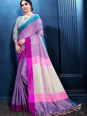 Violet Colour Designer Linen Checkmate Saree