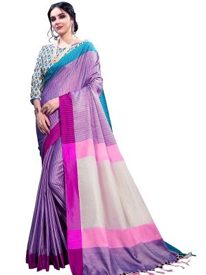 Violet Colour Designer Linen Checkmate Saree