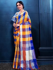Multi Colour Designer Linen Checkmate Saree