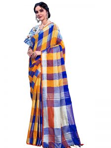 Multi Colour Designer Linen Checkmate Saree